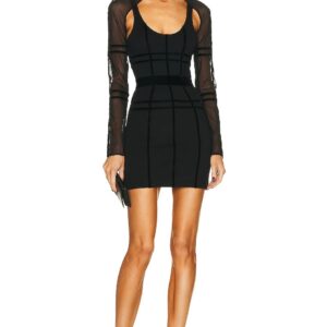 Black U Neck Long Sleeved Mesh Bandage Dress