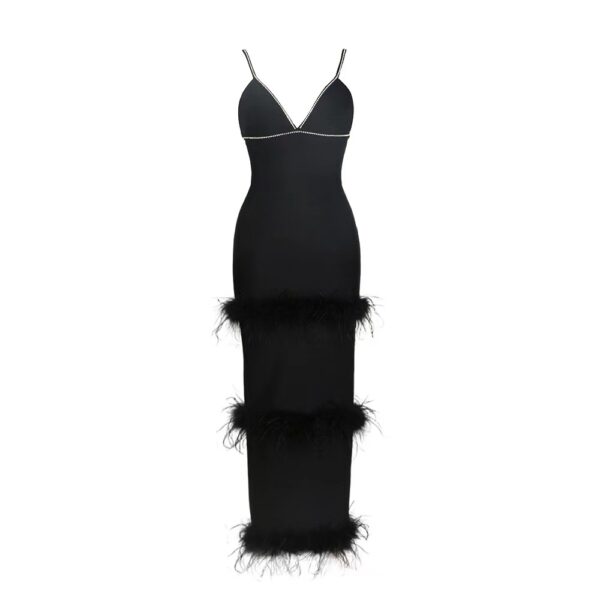 Black Camisole Dress With Feather Trims