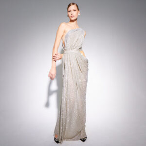 Silver Sequin One Shoulder Maxi Dress