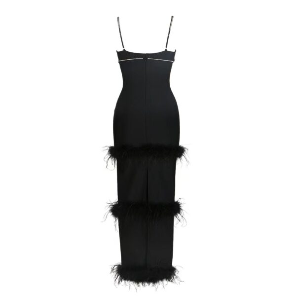 Black Camisole Dress With Feather Trims