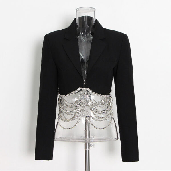 Rhinestone Chain Stitching Blazer Skirt Suit