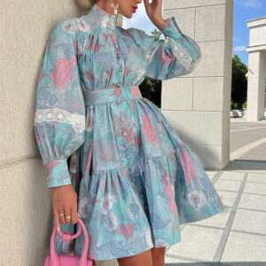 Balloon Sleeves Printed Dress