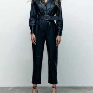 Leather Casual Jumpsuit