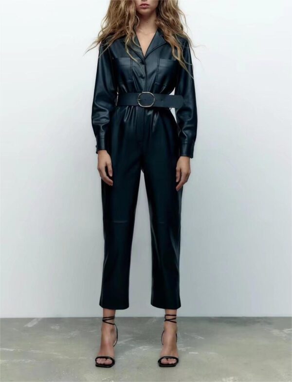 Leather Casual Jumpsuit