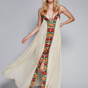 Colorful Flower Embroidered Summer Dress