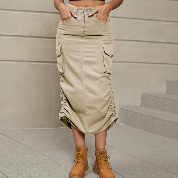 Denim Cargo Midi Skirt