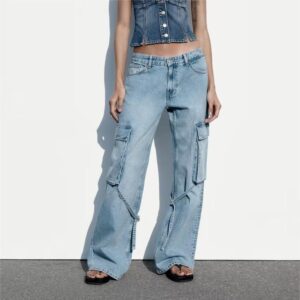 Mid Waist Cargo Jeans