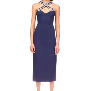 Royal Blue Crystal Neck Dress