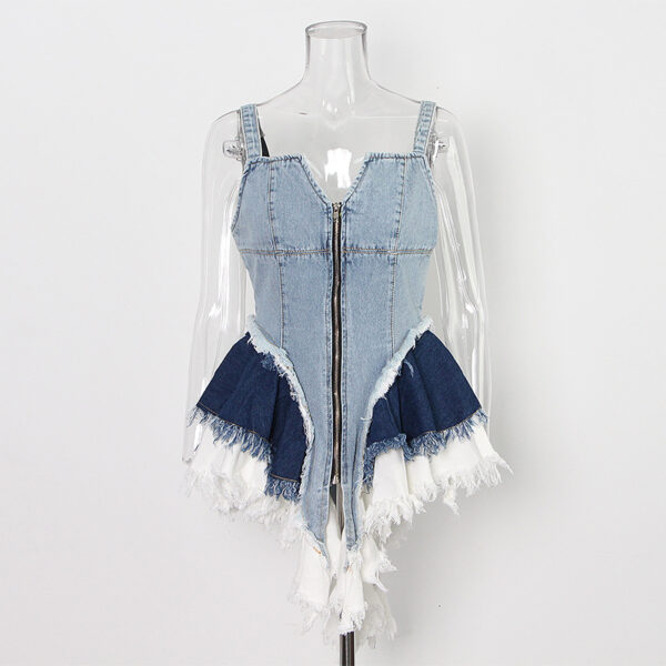 Denim Zipper Irregular Hem Mini Dress