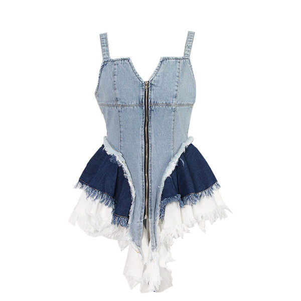 Denim Zipper Irregular Hem Mini Dress