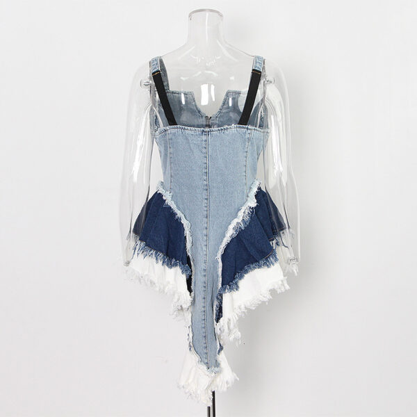 Denim Zipper Irregular Hem Mini Dress