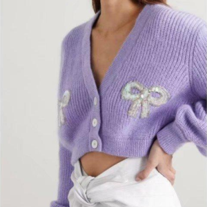 Purple Sequin Bow Decoration Cardigan