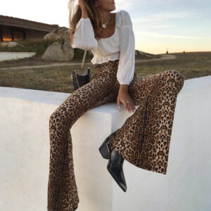 Leopard Print Bell-Bottom Pants