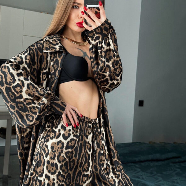 Leopard Print Pyjamas Style Suit