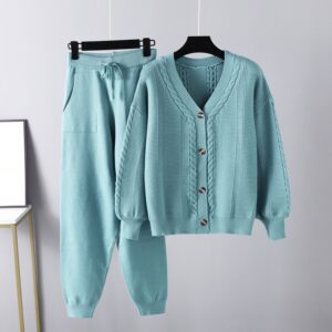 Knitted Cardigan Pants Suit