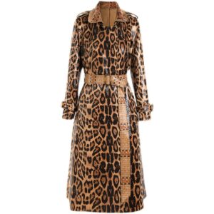 Leather Animal Print Long Trench Coat