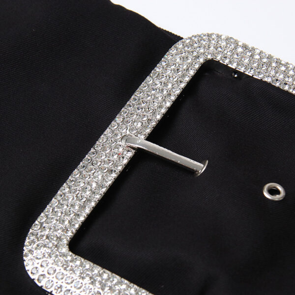 Rhinestone Buckle Split Skirt