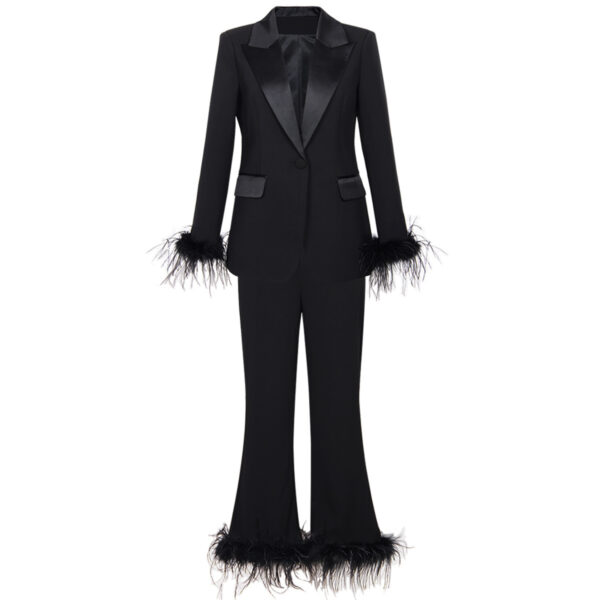 Ostrich Fur Satin Collar Suit