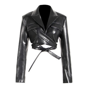 Criss Cross Lace Up Leather Crop Jacket