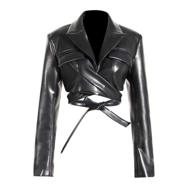 Criss Cross Lace Up Leather Crop Jacket