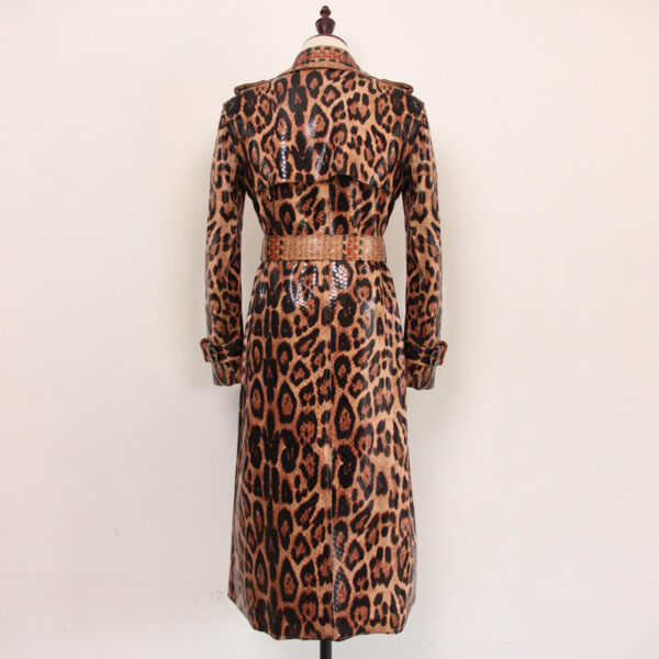 Leather Animal Print Long Trench Coat