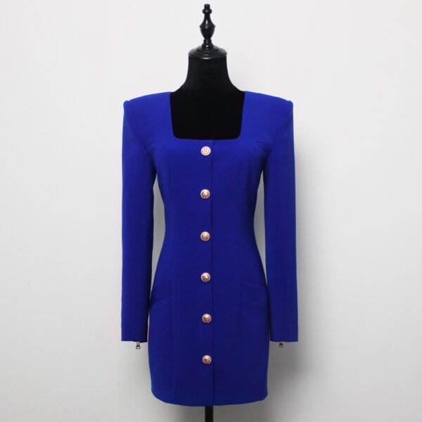 Square Collar Single Breasted Blazer Dress