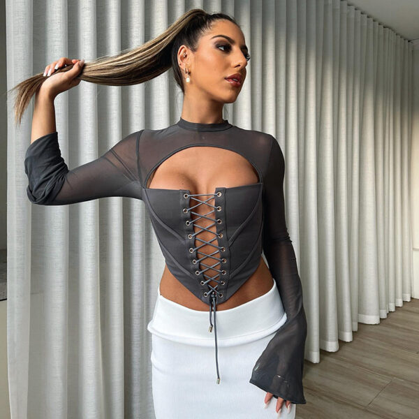 Corset Mesh Sleeve Top