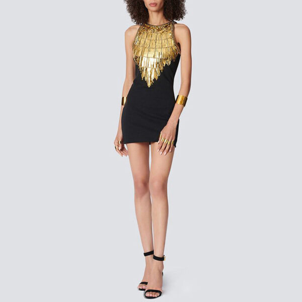 Golden Embroidery Mini Dress