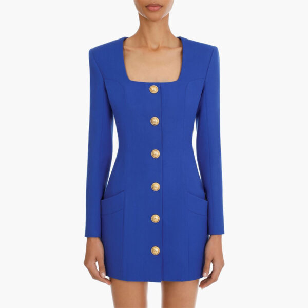 Square Collar Single Breasted Blazer Dress