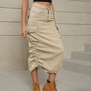 Denim Cargo Midi Skirt