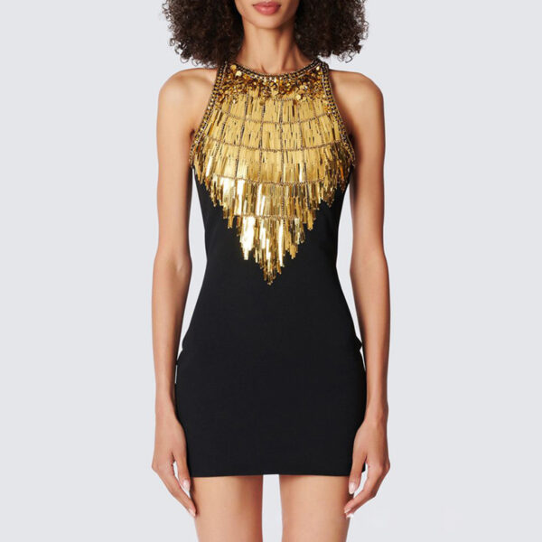 Golden Embroidery Mini Dress