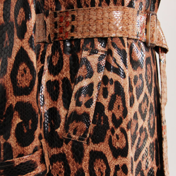 Leather Animal Print Long Trench Coat