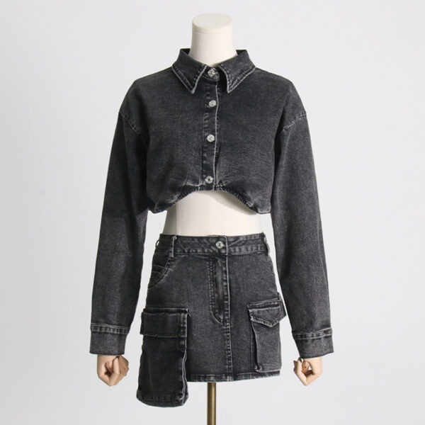 Black Denim Mini Jacket Skirt Set