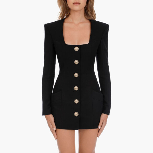 Square Collar Single Breasted Blazer Dress