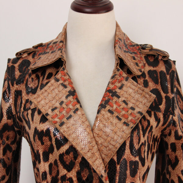 Leather Animal Print Long Trench Coat