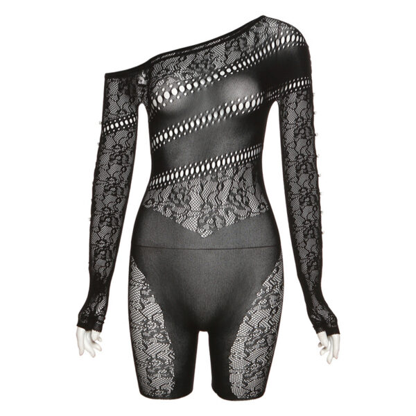 Shoulder Jacquard Long Sleeve Mesh Jumpsuit