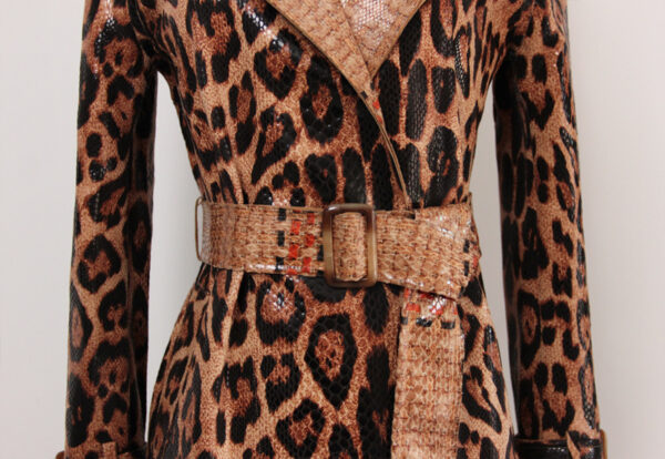 Leather Animal Print Long Trench Coat