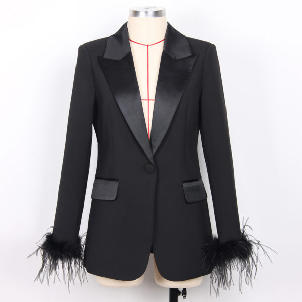 Ostrich Fur Satin Collar Suit