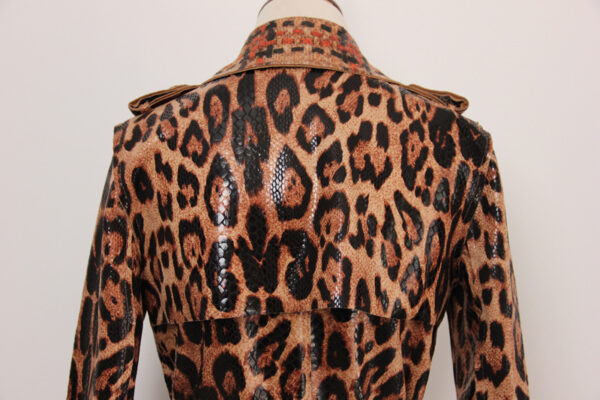 Leather Animal Print Long Trench Coat