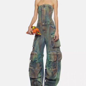 Sexy Cargo Denim Jumpsuit