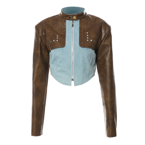 Vintage Leather Contrast Crop Jacket