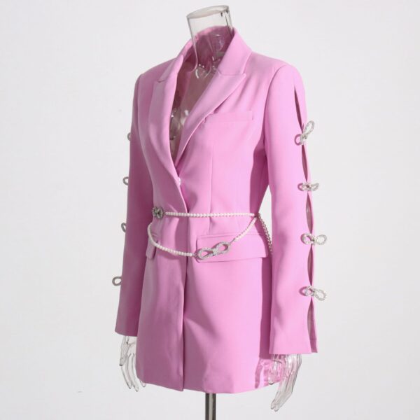 Crystal Bow Pearl Belt Blazer Dress