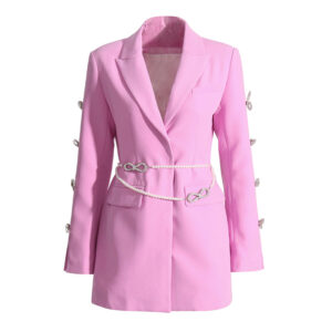 Crystal Bow Pearl Belt Blazer Dress